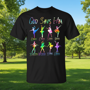 Camiseta con estampado Tie Dye de bailarina de ballet con versículo bíblico de Dios, color negro, unisex, talla para adultos - Product Image 3