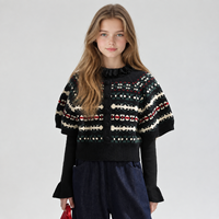 Tenue assortie pour sœurs en tricot Fair Isle, gilet en tricot à manches courtes et robe pull à manches longues, vêtements de Noël pour enfants