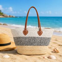 Sac fourre-tout d'épaule personnalisé en corde de coton et écorce de maïs, écologique, tissé, color block gris, style bohème, pour l'été, la plage et les voyages