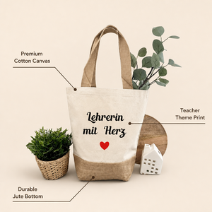 Sac fourre-tout en jute avec motif cœur - Idée cadeau pour professeur, cadeau de remerciement pour la fin de l'année et Noël, fermeture à tirette - Product Image 3