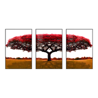 Nordisches Modernes 3-teiliges Rotes Baum-Landschaftsposter Digital Gedruckte Wandkunst Dekoration Gemälde für Wohnzimmer Heim-Kunstwerk Dekoration