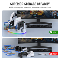 Support d'accessoires de jeu multifonctionnel avec support de lumière LED RVB pour manette sans fil PS5, casque de jeu et supports de télécommande