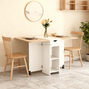 Modern Convertible Wooden Mobile Folding Dining <strong>Table</strong> 1 Drawer <strong>2</strong> Shelves <strong>for</strong> <strong>Kitchen</strong>/School/<strong>Small</strong> Space Hotel/Entry Use Portable - Product Image 6