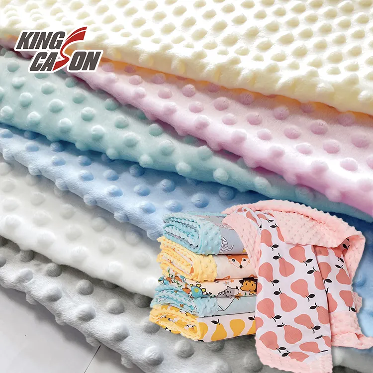 KINGCASON Manufacturer Wholesale Solid Color Plain 100 Polyester Minky Dot Velvet Super Soft Fabric For Kids' Blankets