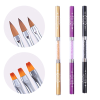 Brosse à ongles en gel, brosse à ongles en acrylique à double tête avec manche en cristal, vente en gros