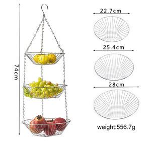 Cesta de Almacenamiento de Frutas y Verduras de Acero Inoxidable de 3 Niveles, Cestas Colgantes Extraíbles, Reutilizables, Ecológicas para Cocina - Product Image 3