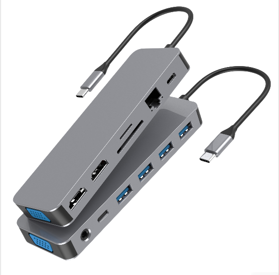 Pastall Portable 13-in-1 Multifunction Aluminum USB C Hubs Docking Station Type C HDTV DP VGA PD SD TF USB3.0 Stock Availability