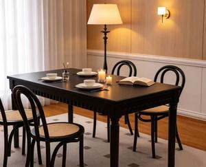 Vintage Black Rectangular <b>Dining</b> <b>Table</b> Set, 4 Seater with Bentwood <b>Rattan</b> Chairs - Product Image 2