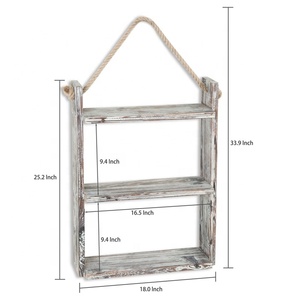 Étagère murale rustique à 3 attaches, en bois, <span class=keywords><strong>avec</strong></span> <span class=keywords><strong>corde</strong></span> suspendue, livraison gratuite - Product Image 3