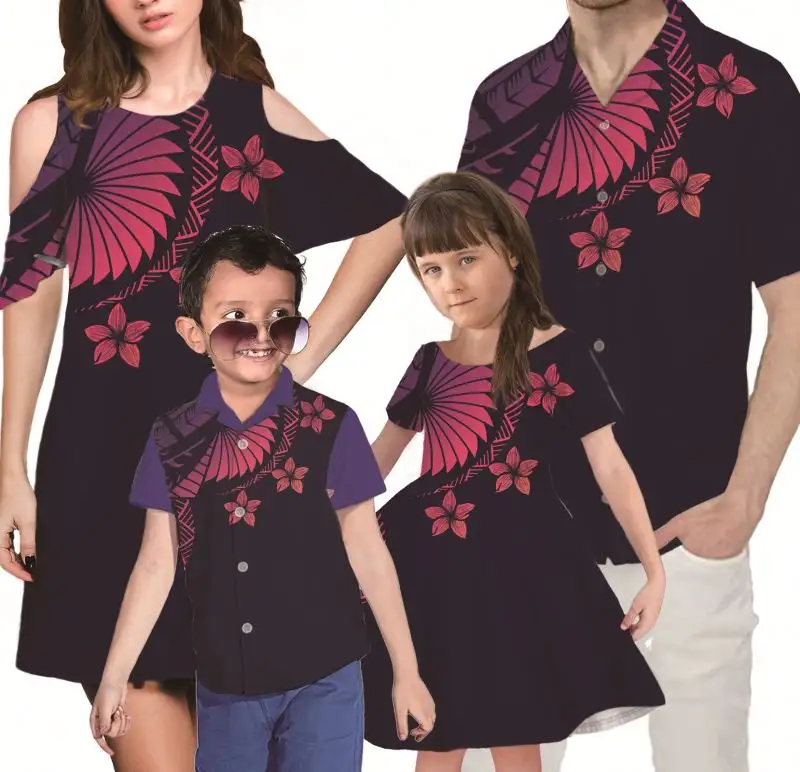 Conjunto de roupas de verão 2021 polinésia, conjunto de roupas familiares estampadas tribais, família, conjuntos de combinações para pais e crianças, família