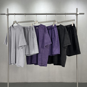 <span class=keywords><strong>Ensemble</strong></span> de vêtements streetwear vintage de haute qualité pour hommes, t-<span class=keywords><strong>shirt</strong></span> et <span class=keywords><strong>short</strong></span> surdimensionnés en coton lourd 100 %, logo personnalisé - Product Image 2
