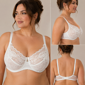 Soutien-gorge vintage en dentelle et satin avec armatures, effet push-up et bordure florale festonnée - Product Image 6