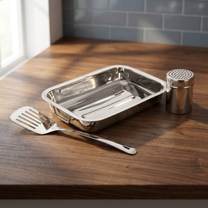Vente en gros de bols belges de qualité supérieure en acier inoxydable de couleur or avec un service à salade dans une cuillère à sel et poivre avec plateau - Product Image 4