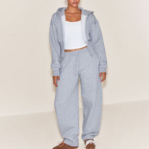 Conjunto de 2 Piezas para Mujer, Sudadera Corta con Capucha y Cierre, Pantalones Largos, Otoño Invierno 2025, Sudadera Informal con Capucha y Pantalones Deportivos - Product Image 1