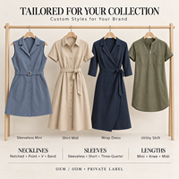 Robe mini utilitaire sans manches pour femme, col à revers cranté, avec ceinture à anneau en D et boutons ton sur ton, en sergé bleu ardoise, avec poches, personnalisable OEM, marque privée