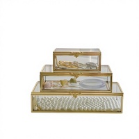 Boîte de rangement élégante en verre sodocalcique avec cadre en cuivre rectangulaire Yinliang - Modèle JOB-07 pour montres et maquillage