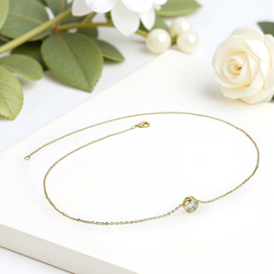 Collar de Cadena de Eslabones Clásico para Mujer, Chapado en Rodio/Oro de 14K, con Zirconia Cúbica de Corte Brillante en Engaste de Bisel, Diseño de Burbuja - Product Image 6