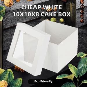 Wholesale Cheap Spot 10x10x8inch 350g White <b>Square</b> <b>Cake</b> Box with Folders Recyclable Ivory <b>Board</b> - Product Image 2