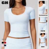 Ensemble de sport deux pièces GH pour femme : Crop top à manches courtes Impact et short cycliste taille haute à revers