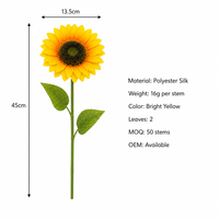 Tournesol Artificiel en Gros 45cm (17.7 Pouces) à Tige Unique, Tête de 13.5cm, en Soie, pour Décoration Automne, Thanksgiving, Mariage, Fête, Maison
