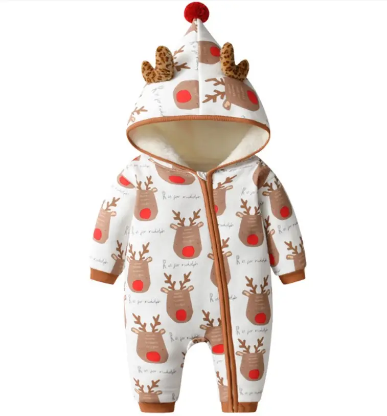Bộ đồ mùa đông cho bé cộng với nhung bé onesie Elk quần áo giáng sinh Ấm áp cho bé Romper