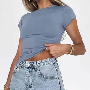 Camiseta Básica Personalizada de Alta Elasticidad, Suave, Transpirable y Agradable al Tacto, de Manga Corta para Uso Diario de Verano para Mujer - Product Image 3