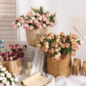 Handmade 7-Head Vintage Roasted Rose Artificial Silk Flower Fire-Roasted Top Dining <b>Table</b> & Home <b>Decoration</b> - Product Image 2