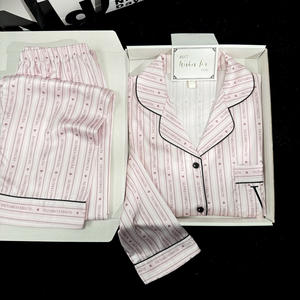 <span class=keywords><strong>Conjunto</strong></span> de Pijama ODM Otoñal Transpirable con Solapa, Elegante Estilo Francés para Mujer, Ropa de Dormir con Rayas Verticales - Product Image 6