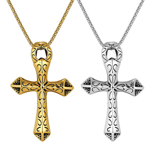 Collar con Colgante de Cruz Religiosa de Acero Inoxidable Personalizado, Antideslustre, Impermeable, para Hombre - Product Image 1