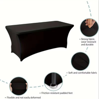 Nappe de banquet de mariage en spandex, ajustée, rectangulaire, personnalisable, noire, en polyester extensible, 4ft 6ft 8ft, pour décoration d'événements