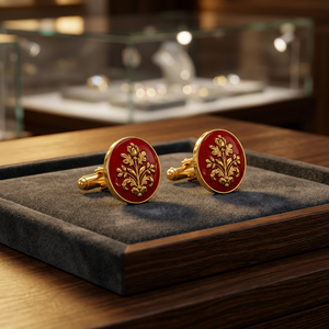 Handmade Red Enamel Floral Gold Plated Brass Vintage Meenakari Style <b>Cufflinks</b> for <b>Men</b> Formal Engagement Birthday Party - Product Image 6
