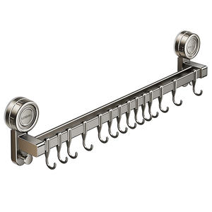 Estante de pared con ventosa Liteng, rectangular, pulido, sin perforaciones, soporte de almacenamiento para utensilios de cocina con ganchos para espátulas y tapas de ollas - Product Image 5