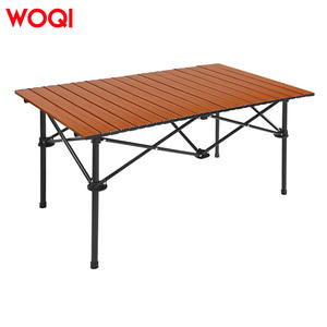 โต๊ะพับอลูมิเนียม Woqi รูปทรงสี่เหลี่ยมผืนผ้า สำหรับปิกนิกกลางแจ้ง แบบพกพา ฐานขาตั้ง สีน้ำตาลช็อกโกแลต สำหรับ 4 ที่นั่ง - Product Image 1