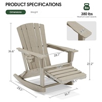 Fauteuil à bascule Villa en bois clair HDPE pour extérieur, grain naturel, pour balcon, véranda, véranda solaire, base ergonomique incurvée, résistant aux intempéries