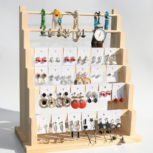Expositor de madera de 4 niveles para pendientes con tarjetero y ganchos, soporte de exhibición de joyas para estuches y exhibiciones, expositor minorista de madera para venta. - Product Image 3
