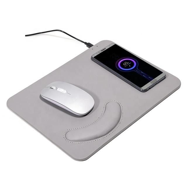 10W Ergonomic Premium Charger Wireless Charging Mouse Pad With Leather Wrist Rest