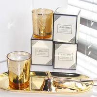 Luxe Gold Plating Cup Geurende Verjaardag Kaarsen Soja Wax En Geur Oliën Aromatherapie Aroma Kaarsen Met Glazen Pot