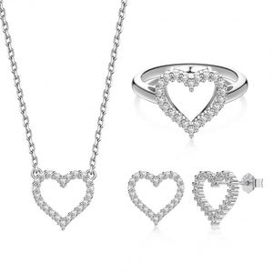 Dylam <b>Women</b> Daily Wear Jewelry Accessories S925 Silver Rhodium Plated 5A Zirconia Heart Necklace Earrings <b>Ring</b> Jewelry <b>Set</b> - Product Image 1