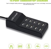 Cargador USB Portátil de 50W con 10 Puertos, Estación de Carga Inteligente de Escritorio para Múltiples Dispositivos, para Teléfono, Tableta, Reproductores MP4, Energía de Viaje