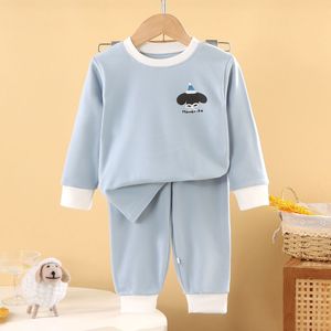 批发畅销儿童男童女童保暖柔软内衣居家服睡衣纯色两件套 - Product Image 4