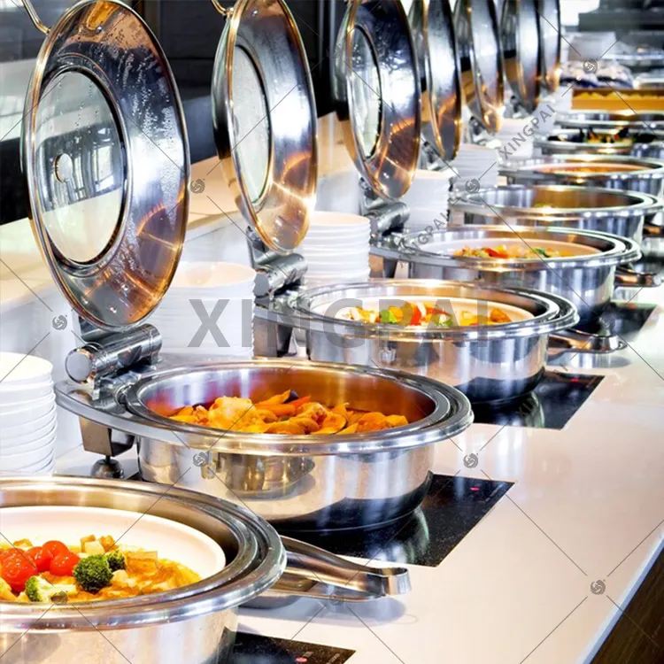 XINGPAI hotel supplies buffet chafing dish food warmer silver round chaffing dishes for catering