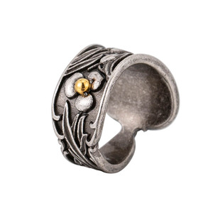 แหวนสแตนเลสลายดอกไม้ วงกว้าง สไตล์เรโทร เครื่องประดับผู้ชาย ของขวัญสำหรับโอกาสต่างๆ ประดับด้วยหินสังเคราะห์ XYR0016 - Product Image 5