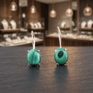 Boucles d'oreilles en malachite verte véritable, faites à la main en Inde, en argent sterling 925, bijoux pour femmes et filles, à porter lors de fêtes. - Product Image 1
