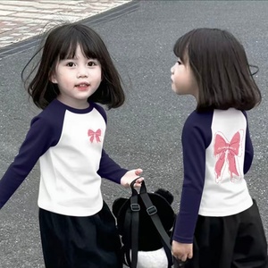 เสื้อยืดแขนยาวเด็กผู้หญิง ลายพิมพ์ ระบายอากาศ ผ้าฝ้ายแท้ รุ่นใหม่ ปี 2025 สำหรับเด็กโต คอเสื้อสีตัดต่อ - Product Image 6