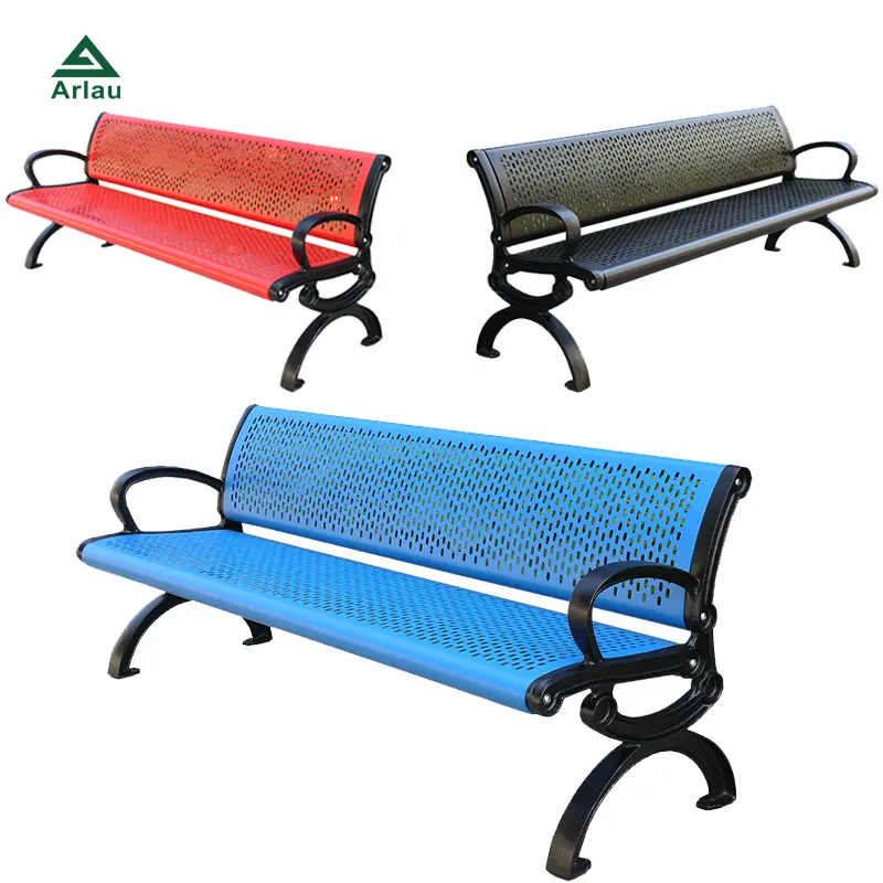 outdoor park street perforated metal bench seat outside garden steel bench seating public patio personalized long bench chair