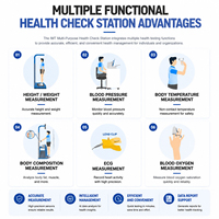 Quiosco de Control de Salud Multifuncional con Pantalla Táctil de 21.5 Pulgadas, Acero Inoxidable, 4G/WiFi, Estación de Telemedicina con Signos Vitales Todo en Uno