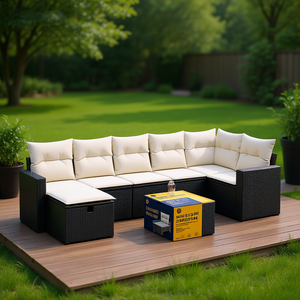 Ensemble de canapés de jardin en rotin PE avec coussins crème, design contemporain imperméable pour terrasse ou jardin - Product Image 2