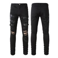 Jean décontracté coupe droite pour homme avec patch brodé, style urbain 3D, denim délavé moyen, grandes tailles pour hommes
