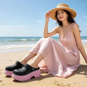 Zuecos de Plataforma Inmpea Negro y Rosa, Tacón de 9 cm, Zapatos Crocs de Verano para Mujer - Product Image 2