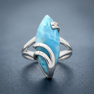 925 Solid Sterling <b>Silver</b> Cute Ethnic Semiprecious Wedding <b>Rings</b> for Women <b>Men</b> Party Gift Natural Larimar Gemstone - Product Image 3